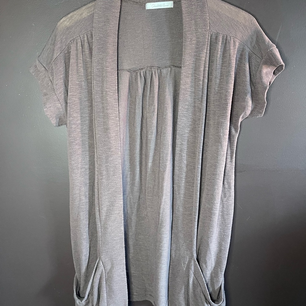 Charlotte Russe Brown Ribbed Short Sleeve Cardigan - Y2K fashion